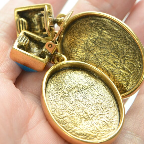 Vintage Oscar De La Renta Oval Drop Clip-on Earrings - Picture 7 of 8